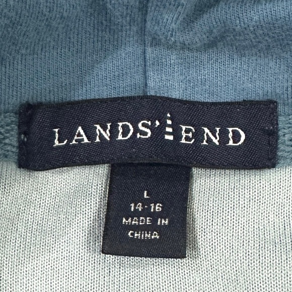 Women’s Lands’ End Blue Velour Zip Front Hooded Robe - Picture 5 of 6